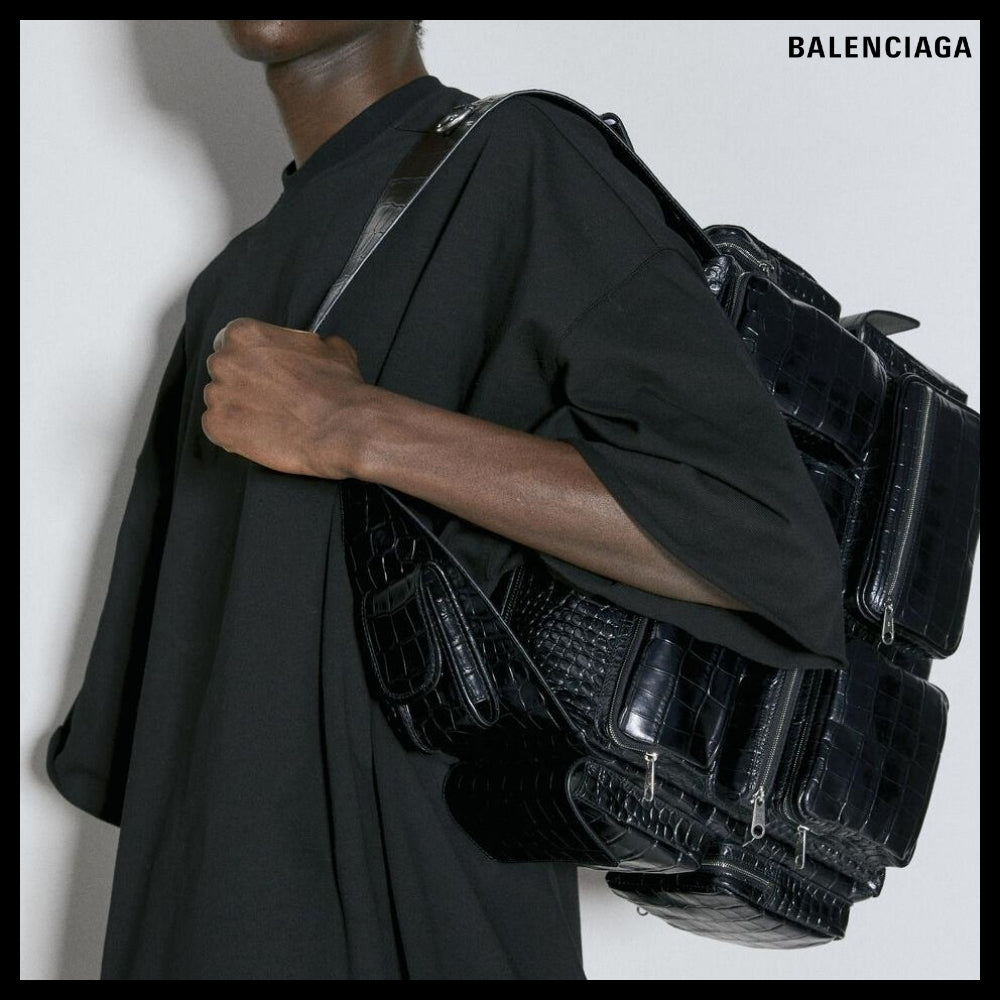 【BALENCIAGA】Superbusy Large Sling Bag Crocodile Embossed