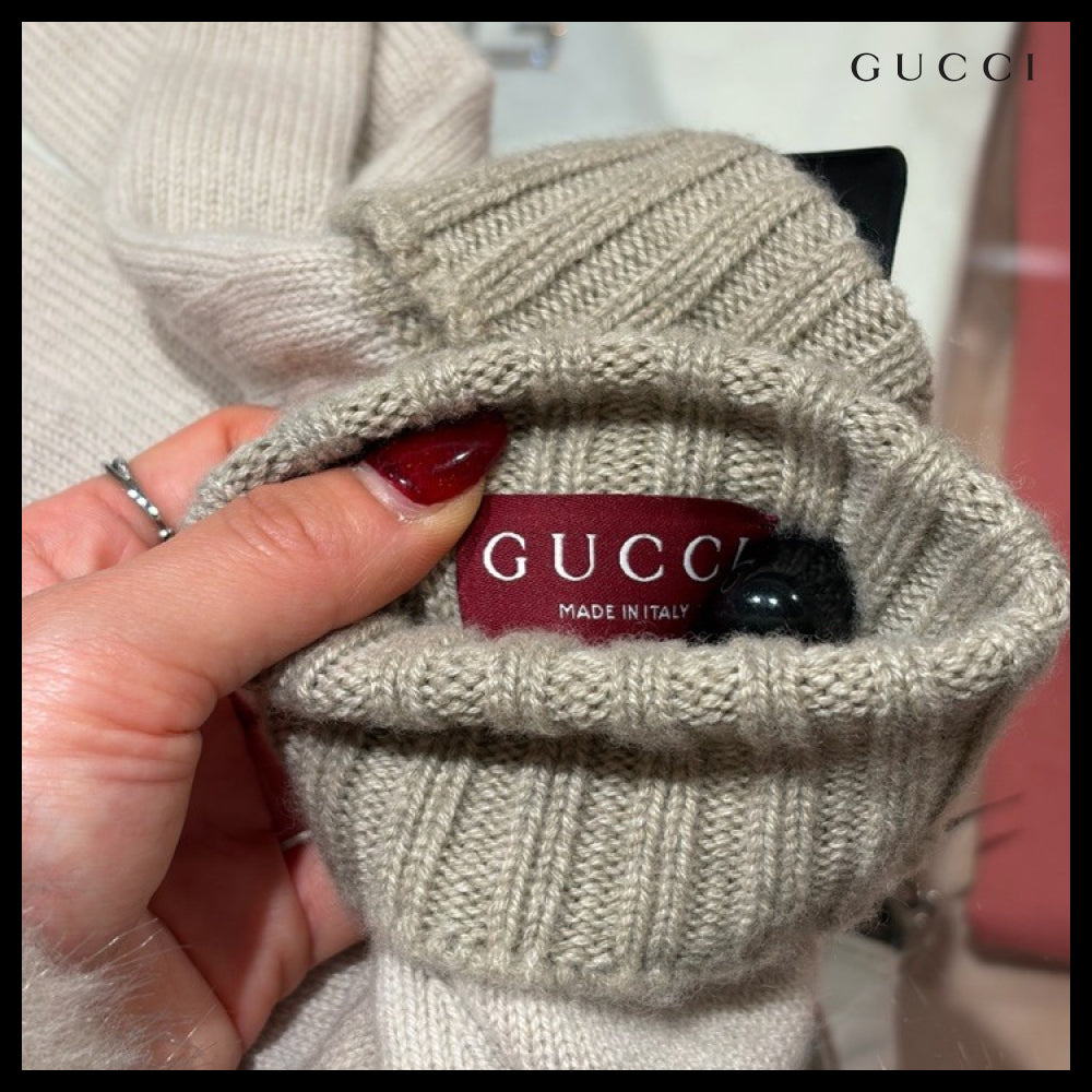 【GUCCI】GG Jacquard Cashmere Knit Gloves Off White