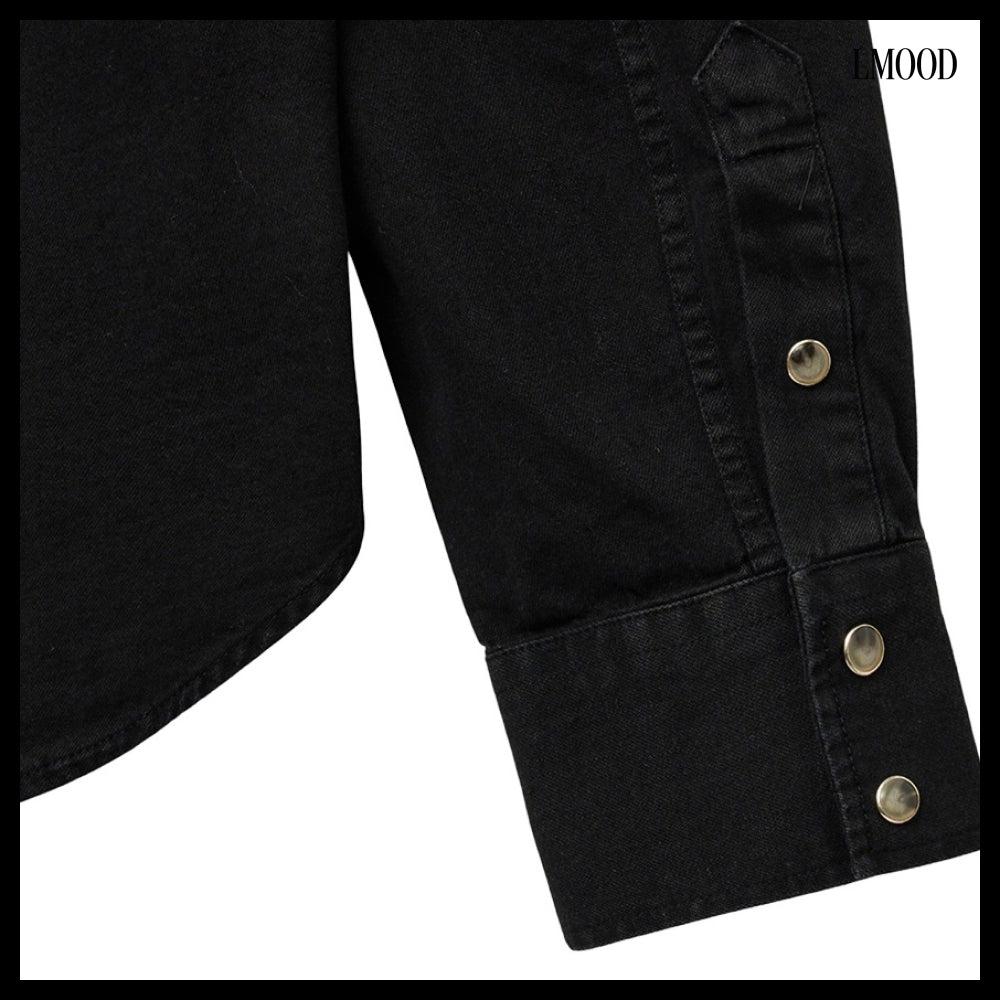 【LMOOD】Terry Denim Shirt Pure Black