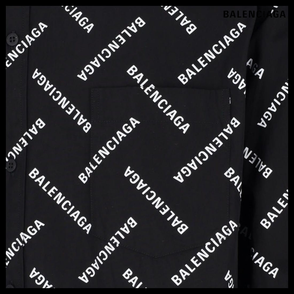 【BALENCIAGA】Allover Logo Printed Long-Sleeved Shirt
