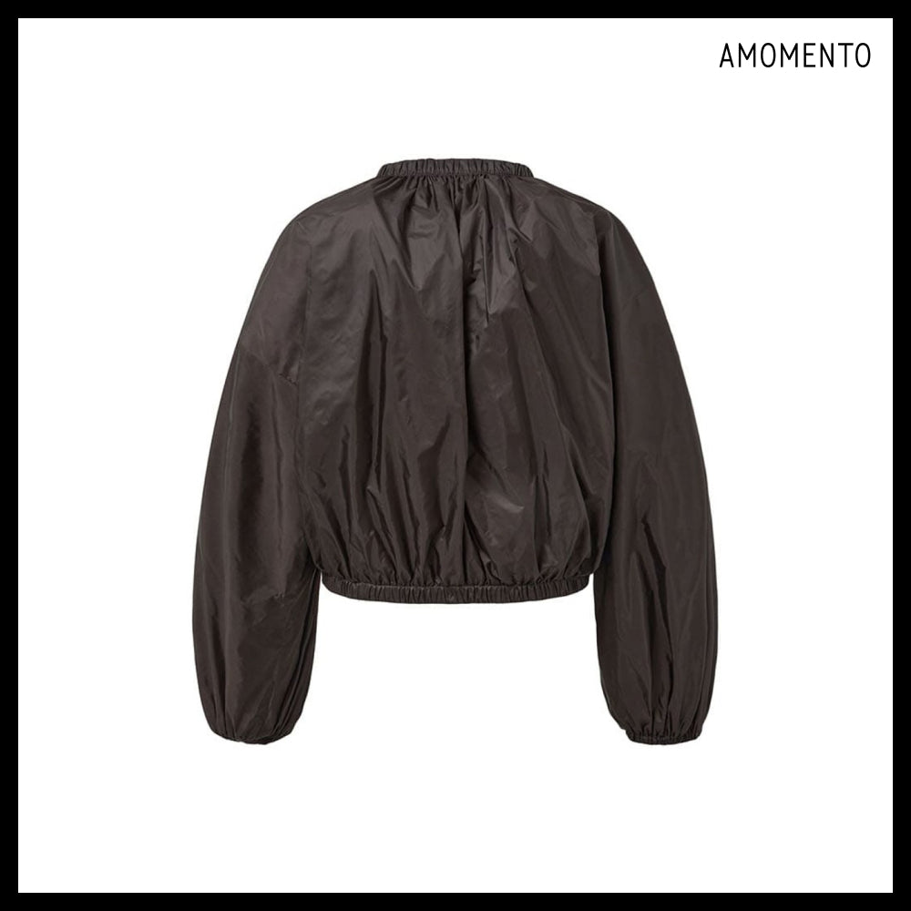 【AMOMENTO】Neck Shirring Volume Jumper Dark Brown