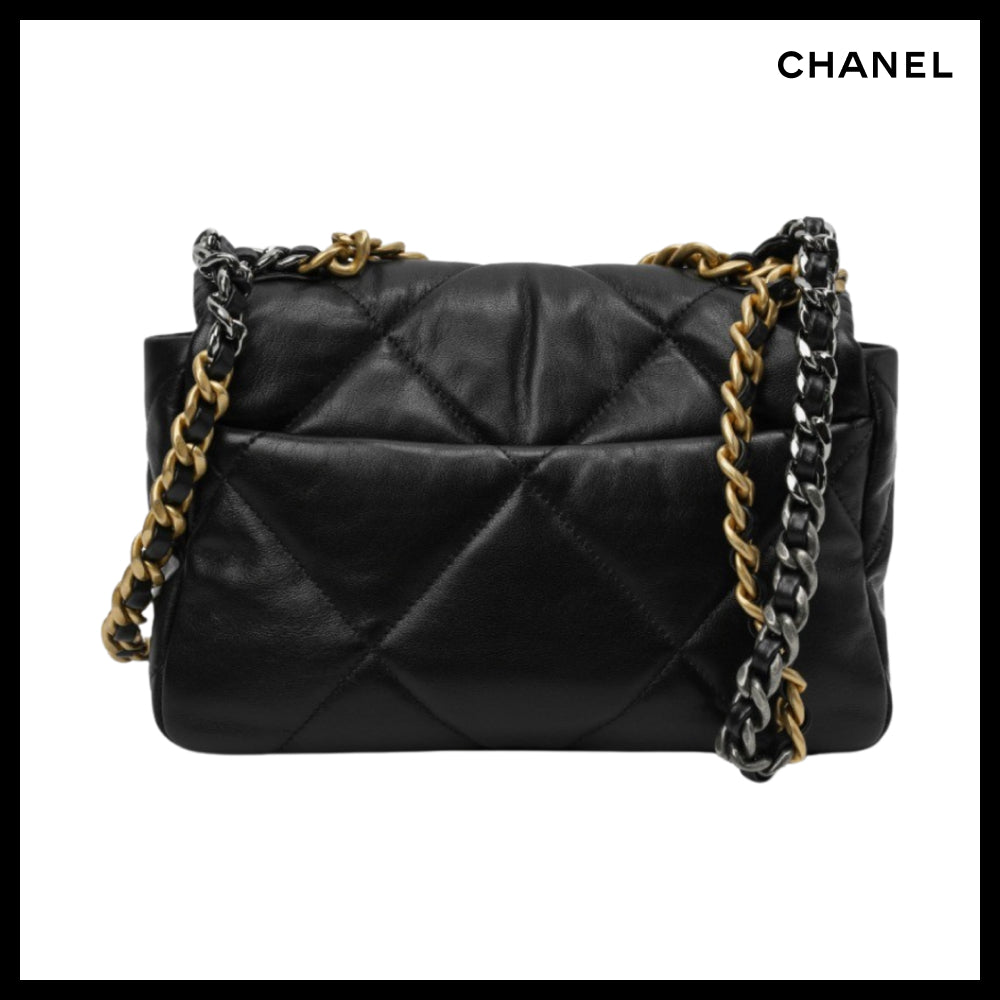 【CHANEL】Medium 19 Handbag Lambskin & Gold Black
