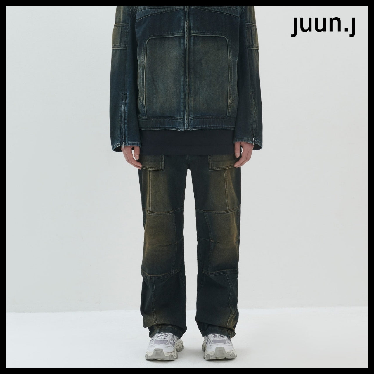 【JUUN.J】CORE Velvet Denim Zipper Detail Trucker Navy