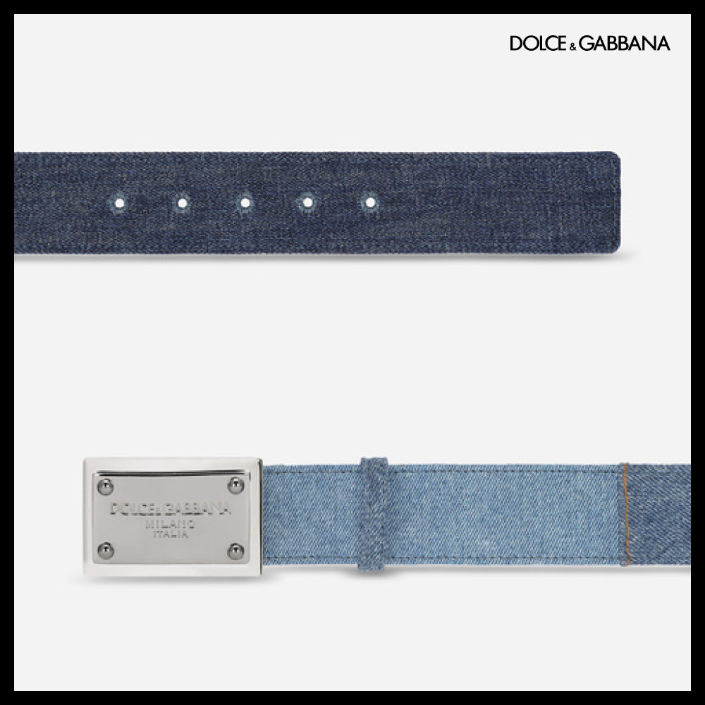 【Dolce & Gabbana】PATCHWORK DENIM BELT WITH LOGO TAG