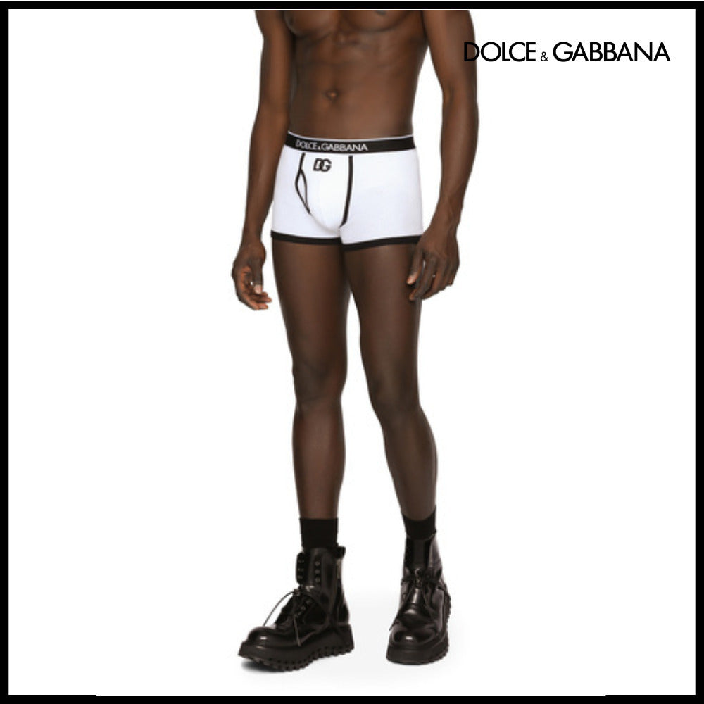 【Dolce & Gabbana】FINE-RIB COTTON BOXERS WITH DG EMBLEM