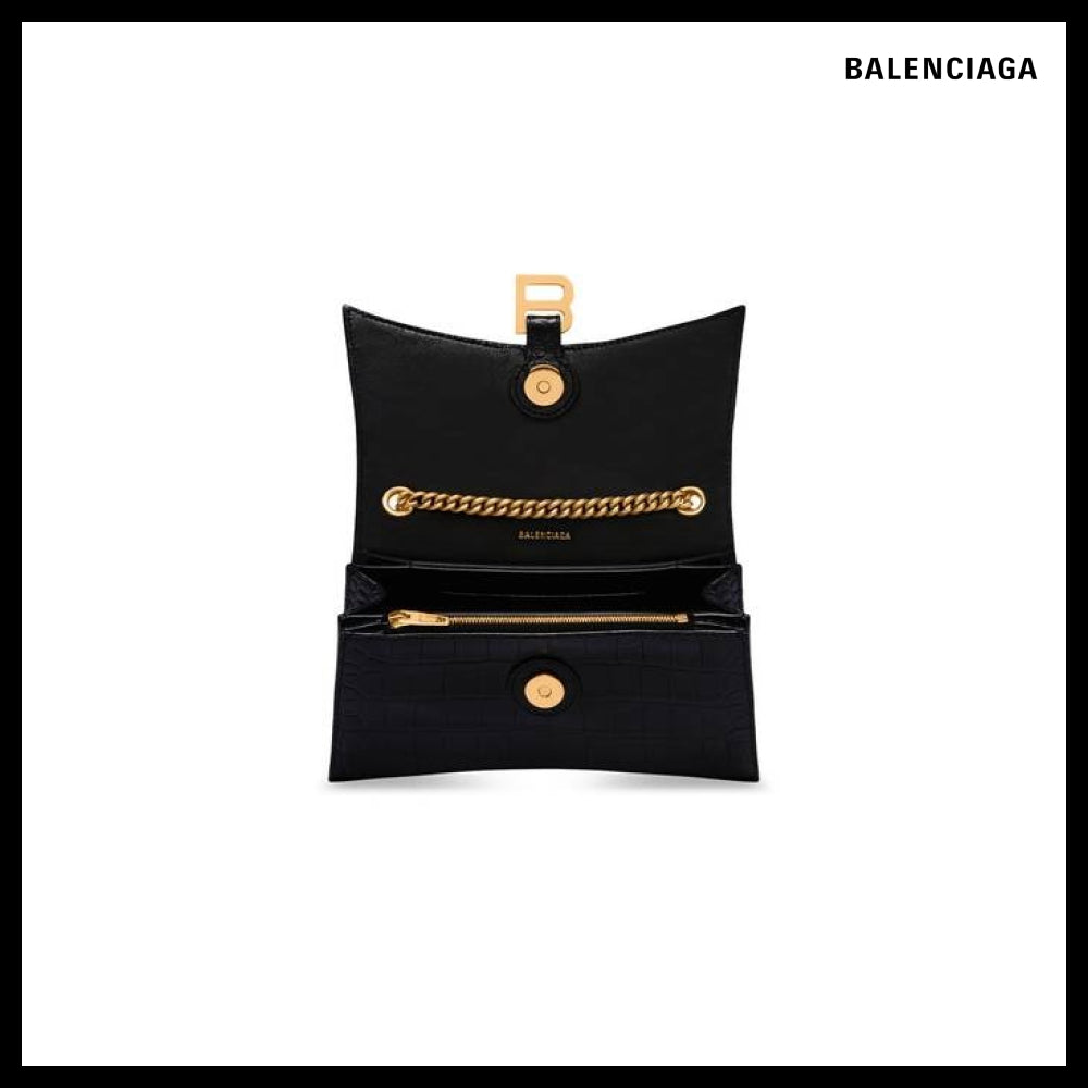 【BALENCIAGA】Crush XS Chain Bag Crocodile Embossed Black