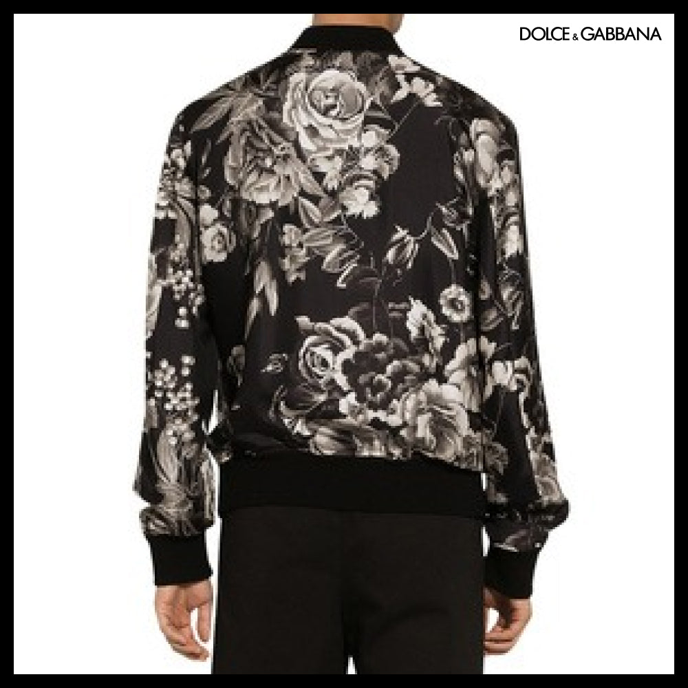 【Dolce & Gabbana】OVERSIZE SILK BOMBER JACKET WITH FLORAL