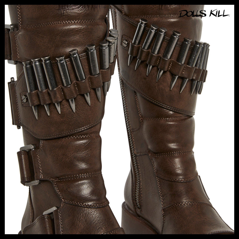 ◆DOLLS KILL◆DARKER WAVS Warp Bullet Combat Boots Brown