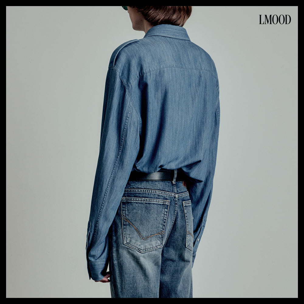 【LMOOD】Huntington Tencel Denim Military Shirt ChambrayBlue