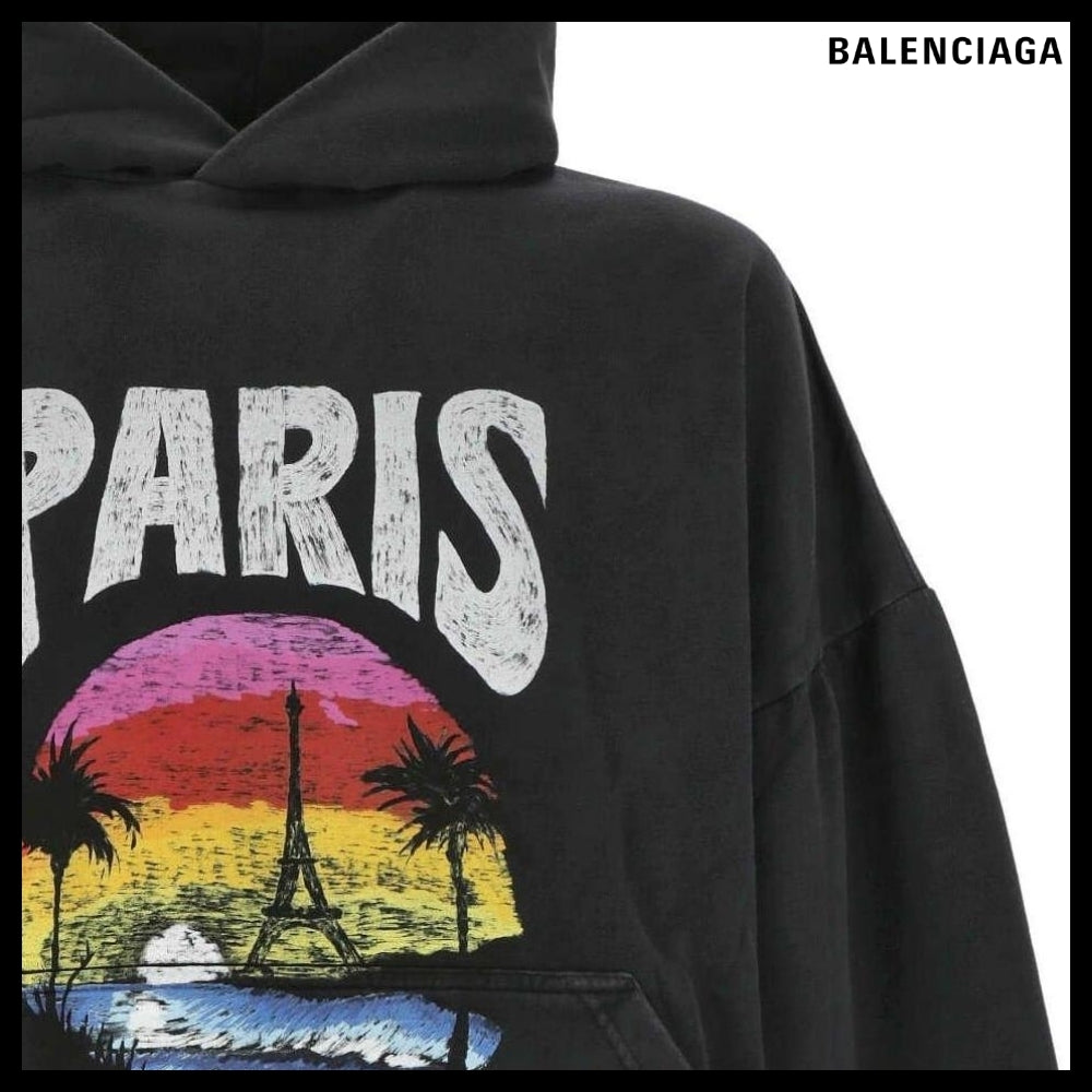 【BALENCIAGA】Paris Tropical Round Hoodie Oversized Black