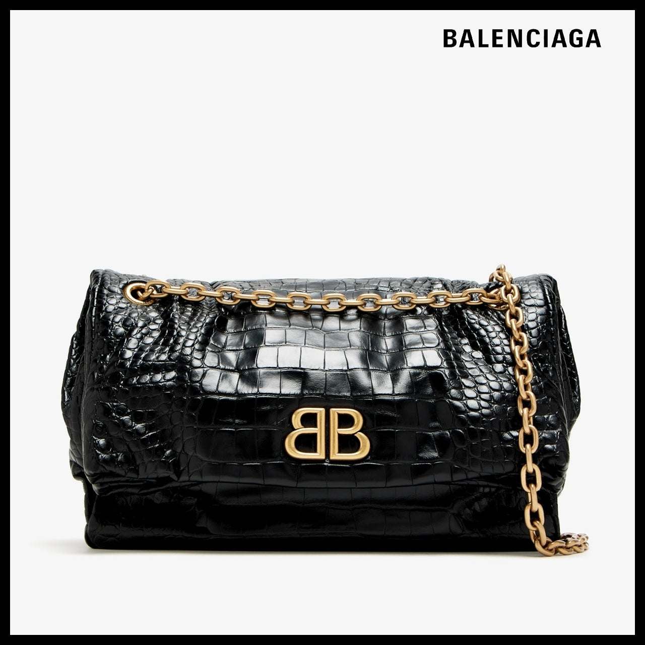 【BALENCIAGA】Monaco Medium Chain Bag Crocodile Embossed