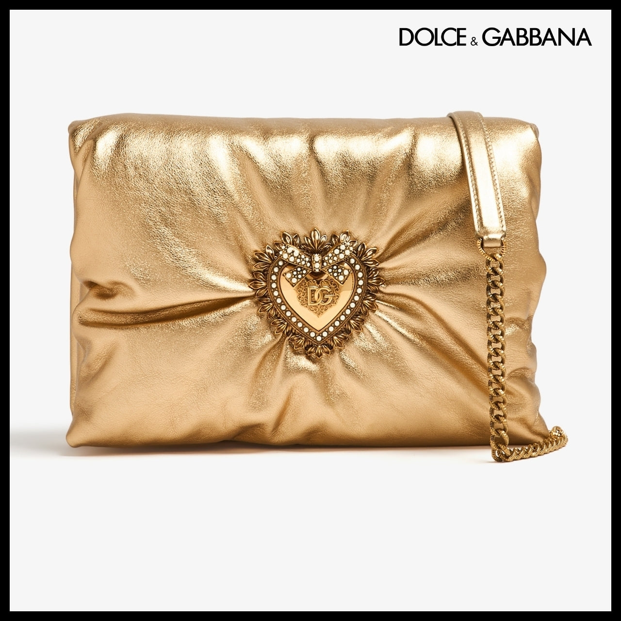 【Dolce & Gabbana】Medium Foiled Devotion Soft Bag Gold