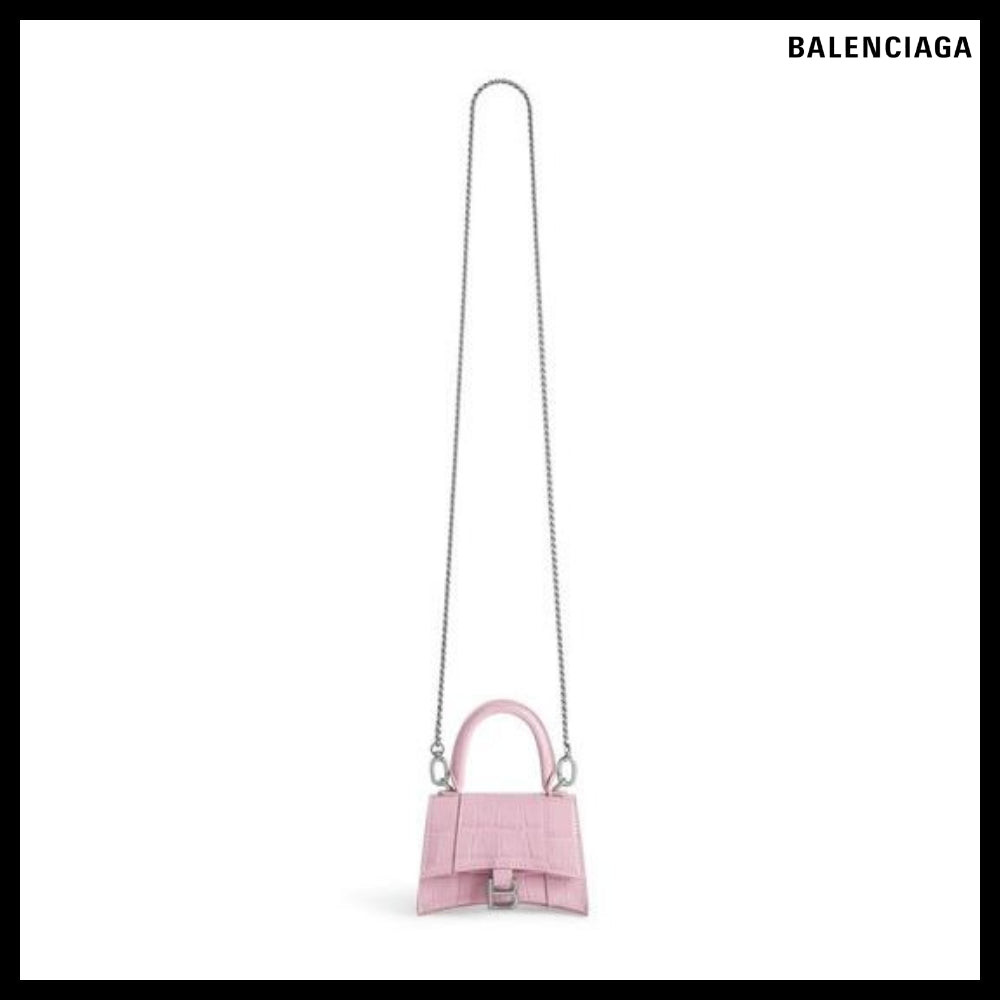 【BALENCIAGA】Hourglass Mini Handbag With Chain Crocodile