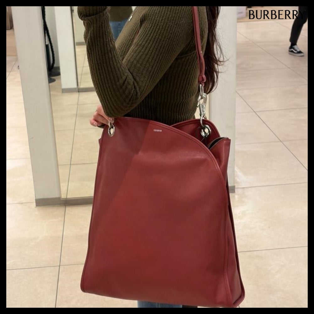 【Burberry】Shield Twin Logo Leather Tote Bag Rust