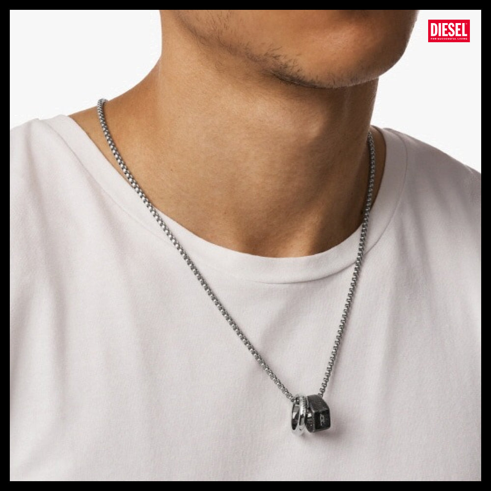 【DIESEL】Oval D Logo Earrings Set Necklace