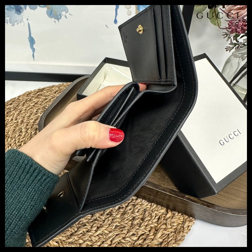 【GUCCI】Sylvie Web Leather Coin Pocket Wallet Black
