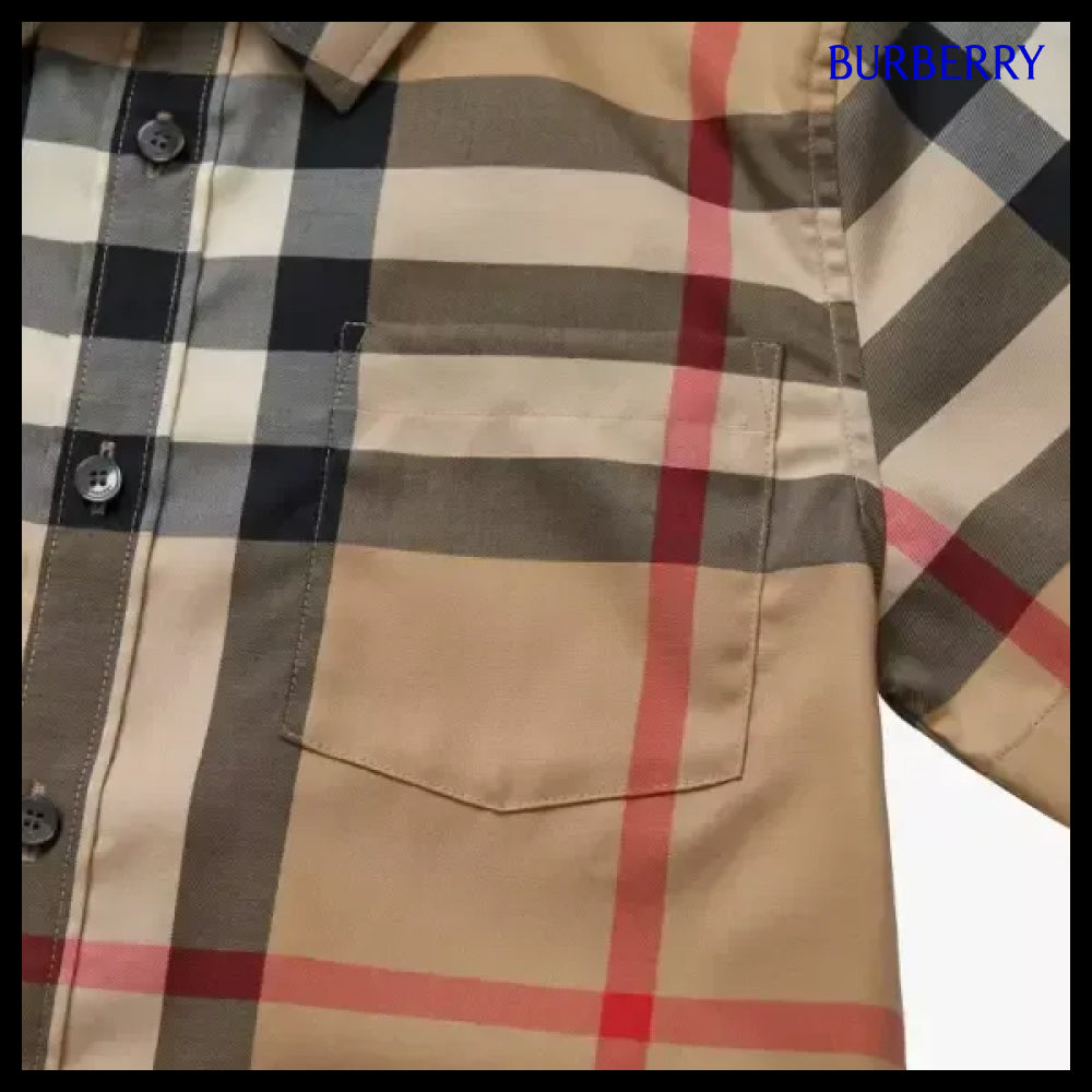 【Burberry】Check Stretch Boys’ Short Sleeve Shirt