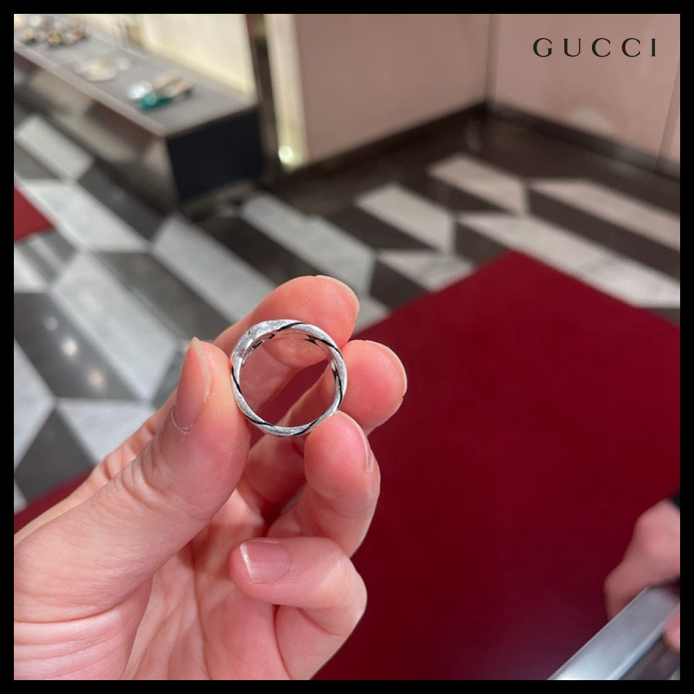 【GUCCI】Interlocking G Chain Wide Ring Silver