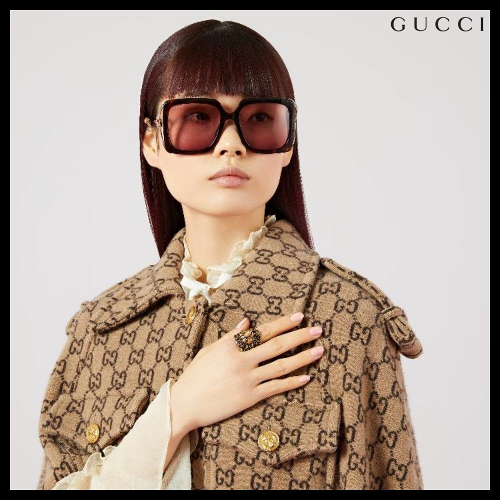 【GUCCI】Lion Head Metal Wide Ring Gold