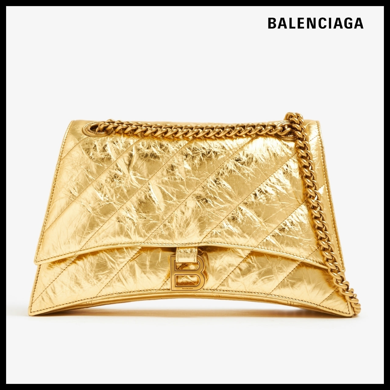 【BALENCIAGA】Crush Medium Chain Bag Metallized Quilted Gold