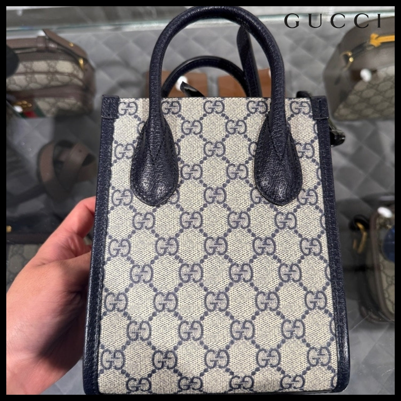 【GUCCI】GG Supreme Mini Tote Bag Beige Blue