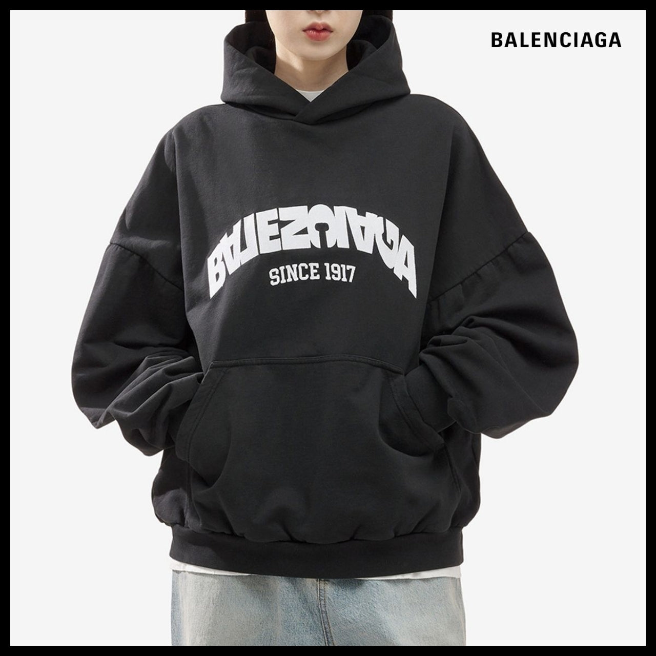 【BALENCIAGA】Back Flip Oversized Round Hoodie Black