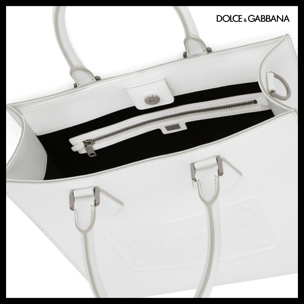 【Dolce & Gabbana】Calfskin Tote Bag with Raised Logo