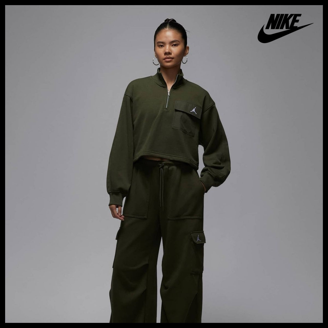【NIKE】Brooklyn Fleece 1/4 Zip Hike Mike Top W Cargo Khaki