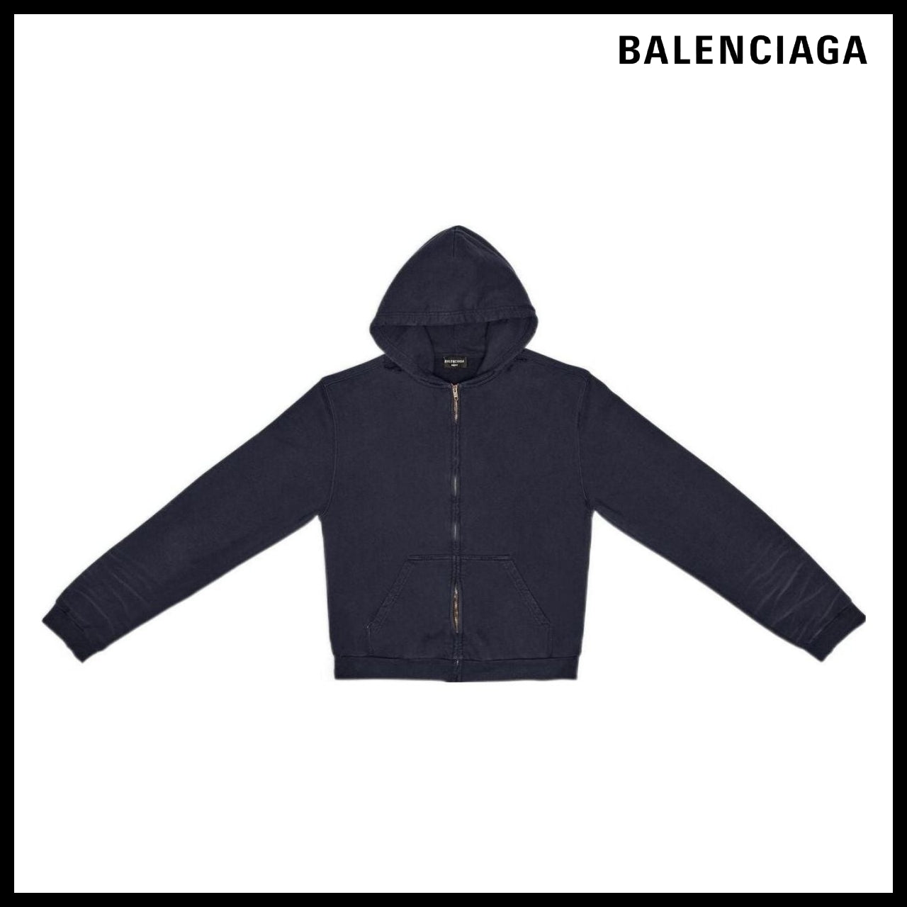 【BALENCIAGA】Tab Worn-Out Zip-Up Hoodie Black