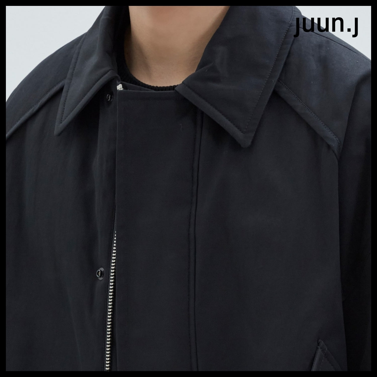 【JUUN.J】Cotton Stand Collar Flight Jumper Black