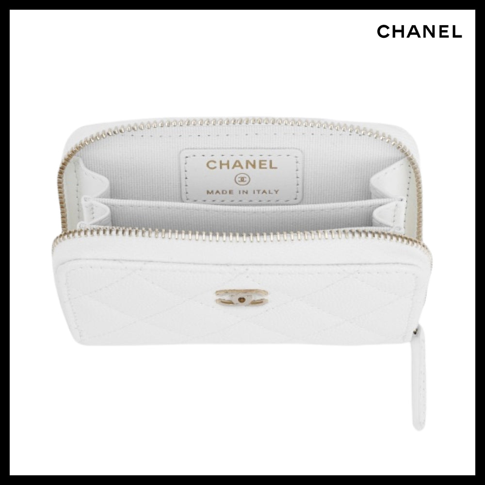 【CHANEL】Classic Zipped Coin Purse Grained Shiny Calfskin