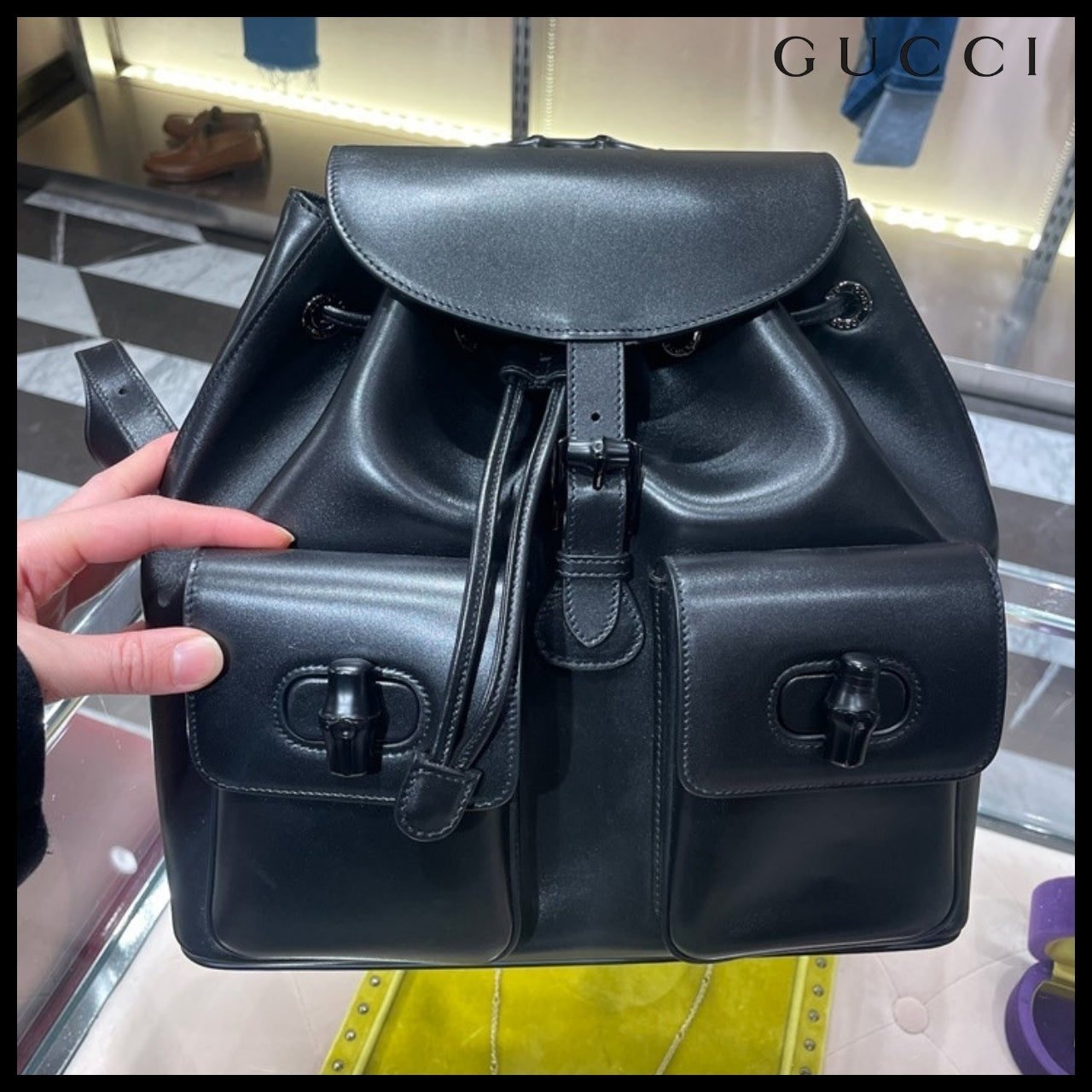 【GUCCI】Noblesse Calf Pocket Bamboo Top Handle Backpack