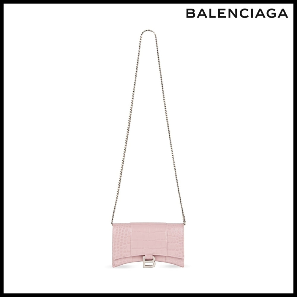 【BALENCIAGA】Hourglass Wallet on Chain Crocodile Embossed