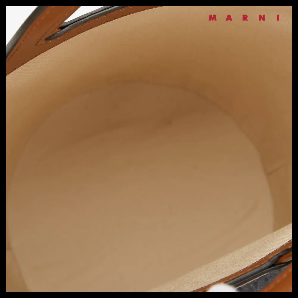 【MARNI】Women’s Logo Dark Grey Mocha Bucket Bag logo