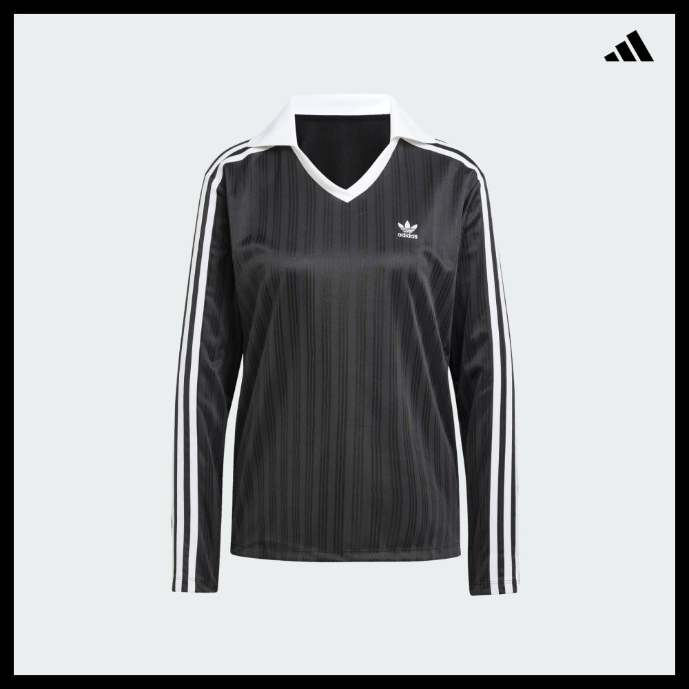 【ADIDAS】Football Jacquard V-Neck Long Sleeve Polo Black