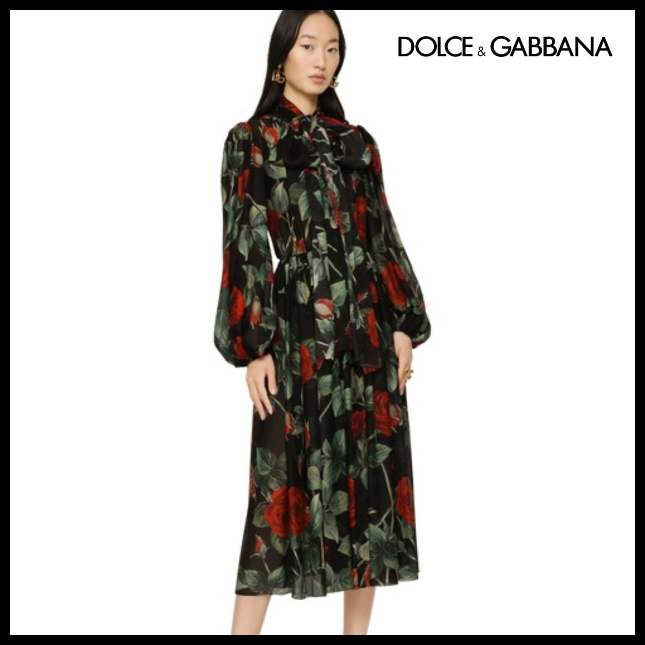 【Dolce & Gabbana】TEXTURED CHIFFON CALF-LENGTH DRESS