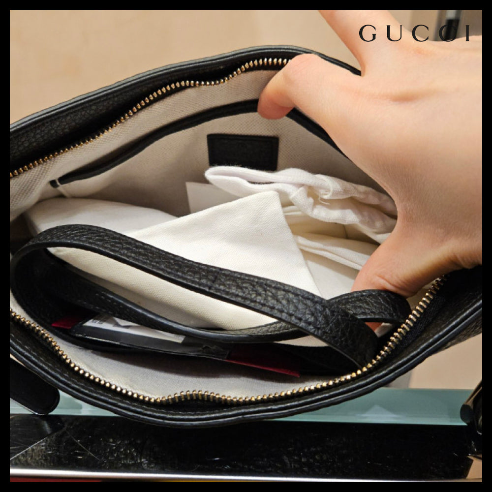 【GUCCI】GG emblem Briony calf leather shoulder bag black
