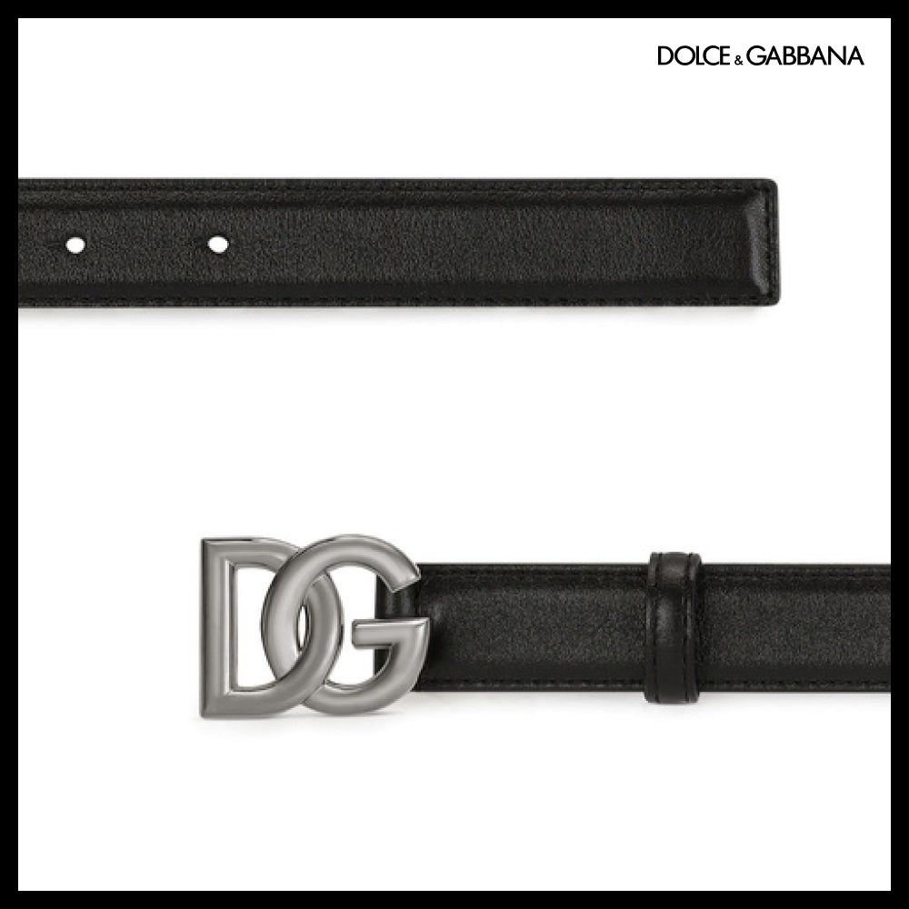 【Dolce & Gabbana】CALFSKIN BELT WITH CROSSOVER DG BUCKLE