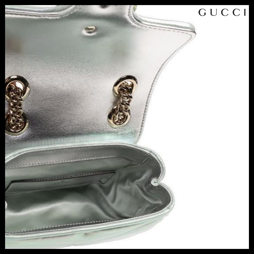 【GUCCI】GG Marmont 2.0 Chevron Quilted Nappa Flap Bag Iride Salvia Green