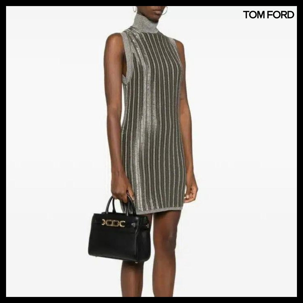 【TOM FORD】GRAIN LEATHER SMALL TOP HANDLE BAG BLACK