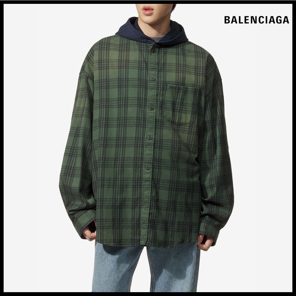【BALENCIAGA】Oversized Hooded Shirt Green