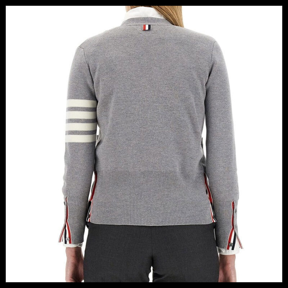 ◆THOM BROWNE◆MILANO STITCH V-NECK CARDIGAN LIGHT GREY