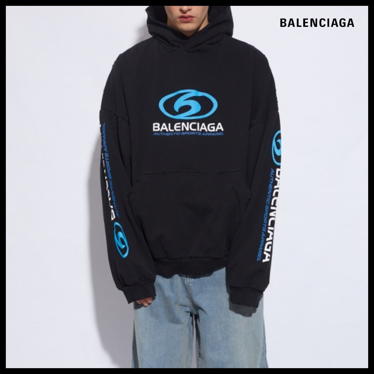 【BALENCIAGA】Surfer Round Hoodie Oversized Black Blue
