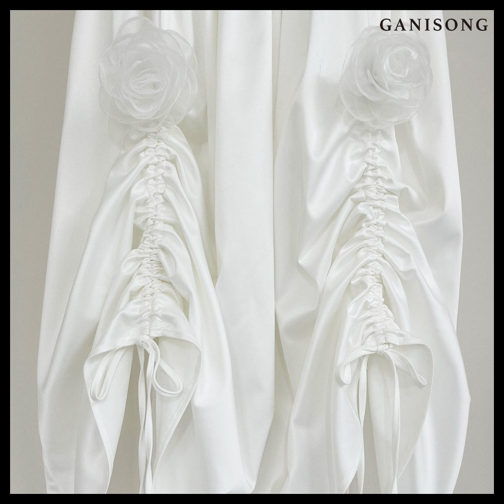 【GANISONG】Bridal Rosy Bow Dress White