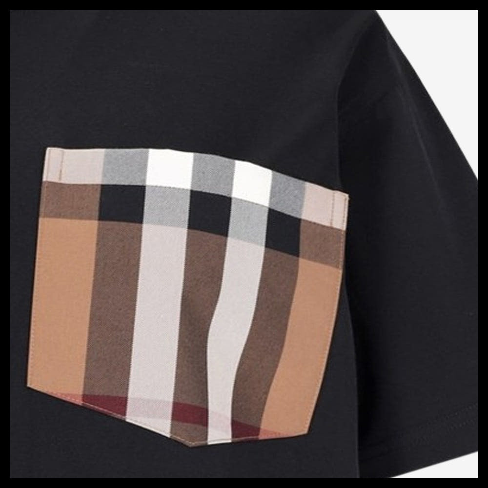 【BURBERRY】Check Pocket Short Sleeve T-Shirt Black Women's