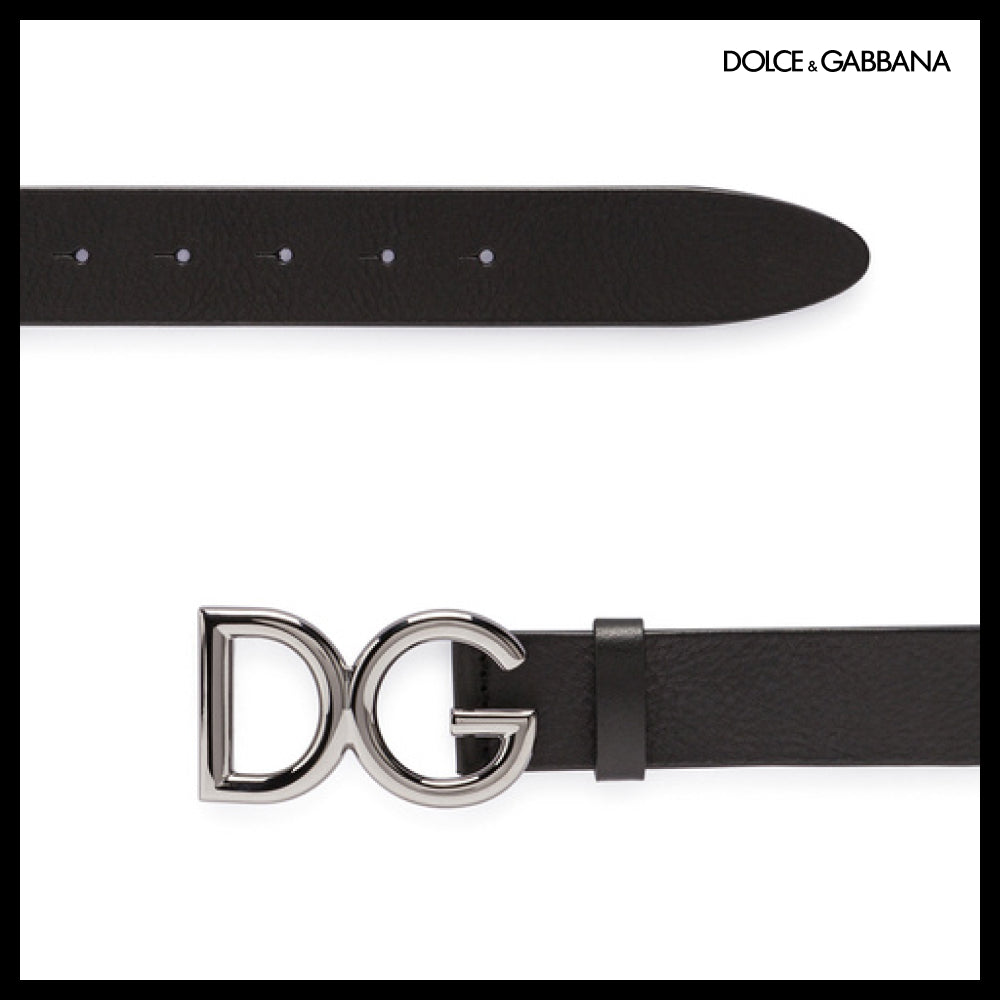 【Dolce & Gabbana】TUMBLED LEATHER BELT WITH DG LOGO