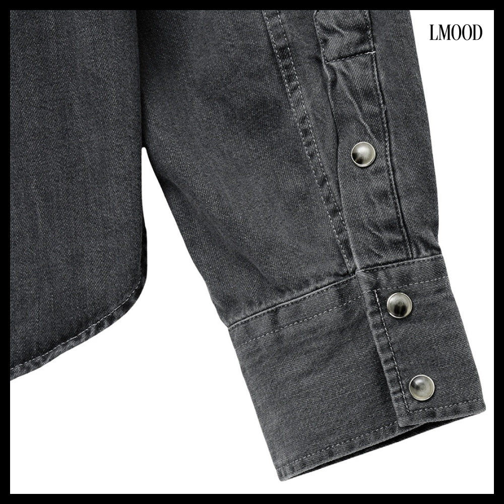 【LMOOD】Terry Denim Shirt Silver Black