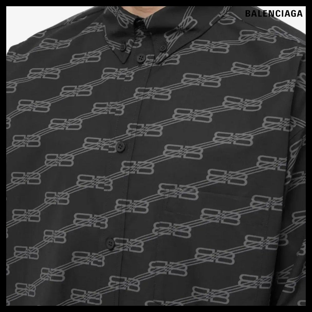 【BALENCIAGA】BB Monogram Long Sleeve Shirt Large Fit Grey