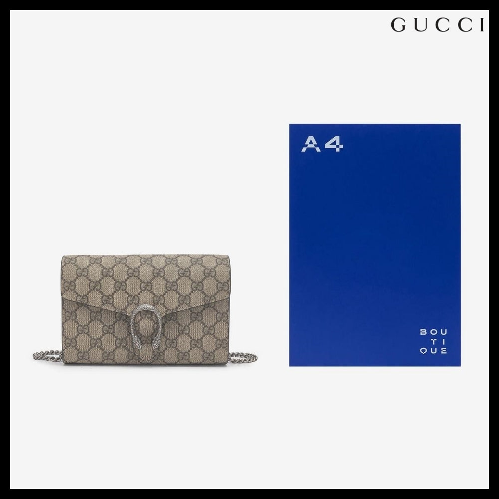【GUCCI】GG Supreme Chain Wallet Beige:Ebony