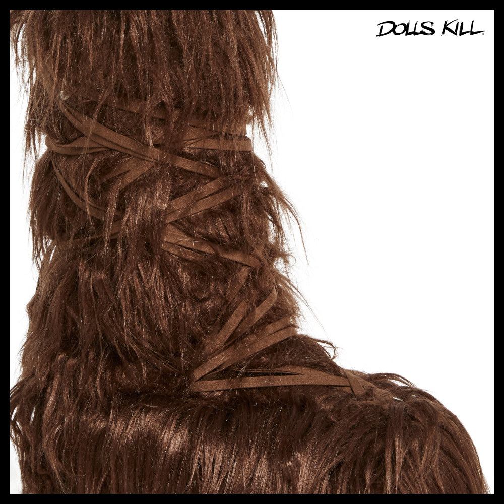 ◆DOLLS KILL◆DARKER WAVS Warp Faux Fur Boots Brown